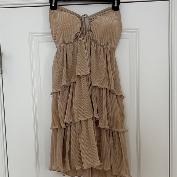 Almost Famous Strapless Gold Tiered Dress - Picture 1 of 11